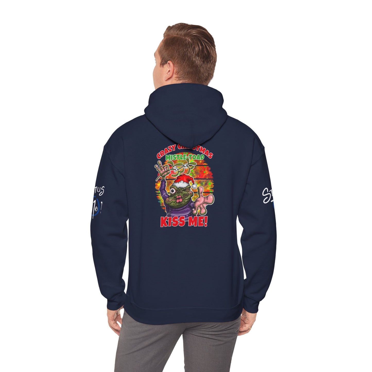 Christmas Mistle-toad Hoodie — “Kiss Me” mistletoe humor Funny Holiday Pullover