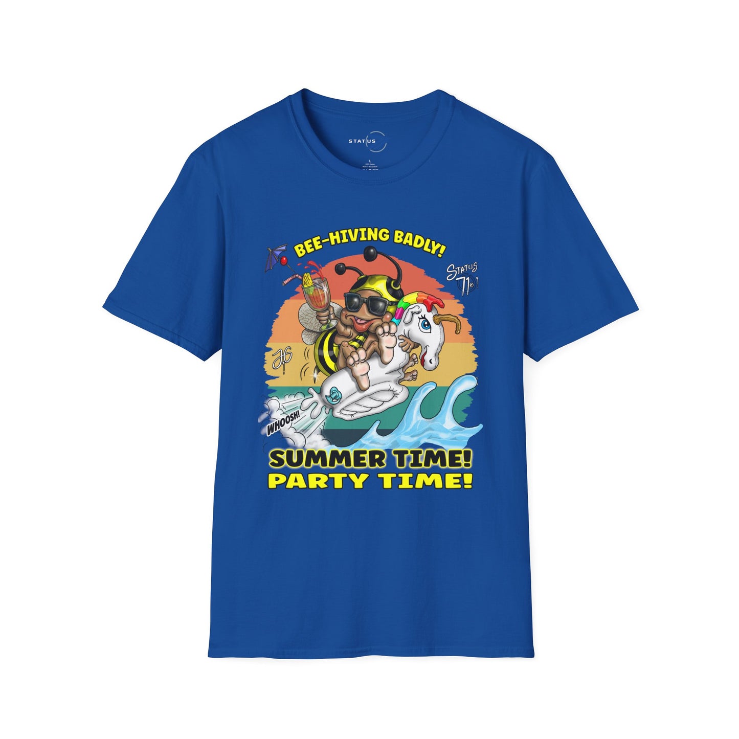 Summer Surf Party T‑Shirt — "Summer Time! Party Time!" Retro Surfing Bee Graphic