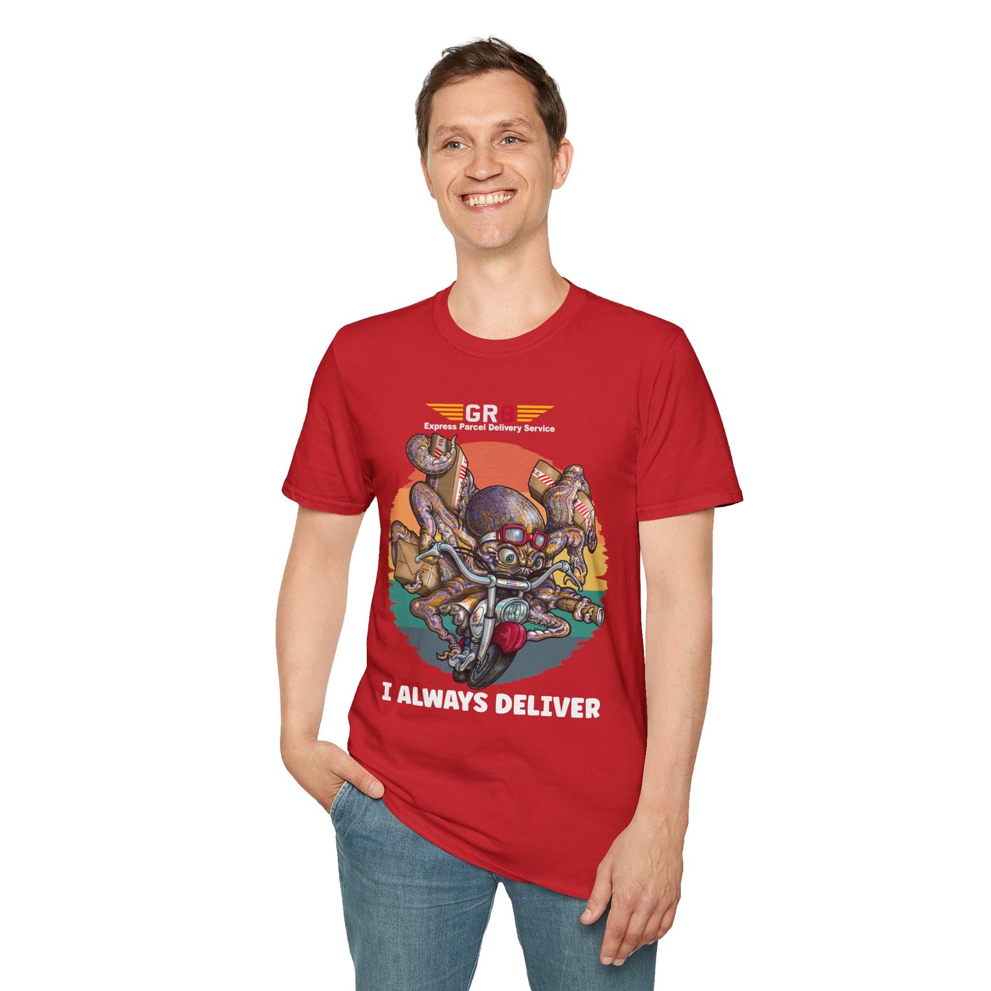 Delivery Octopus T-Shirt — "GR8 Express Parcel Delivery Service" Graphic Tee