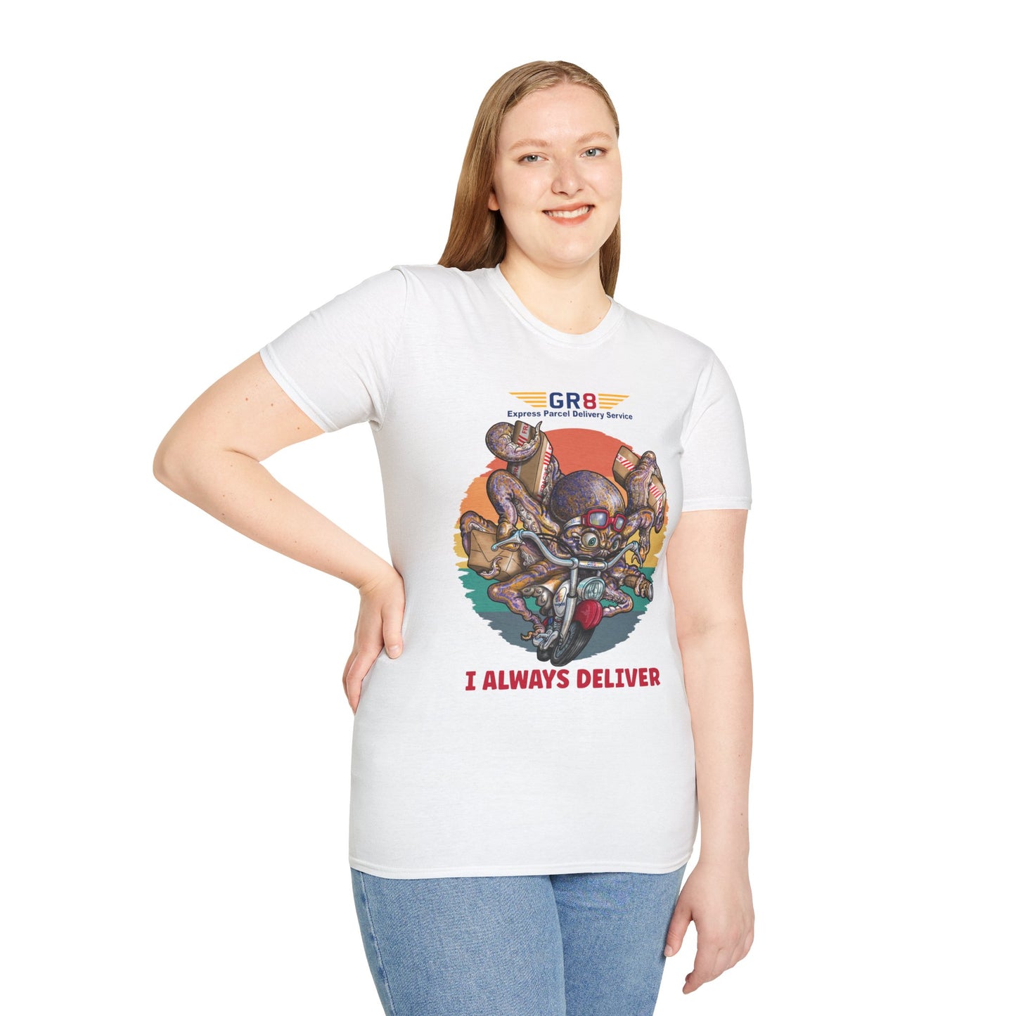 Delivery Octopus T-Shirt — "GR8 Express Parcel Delivery Service" Graphic Tee