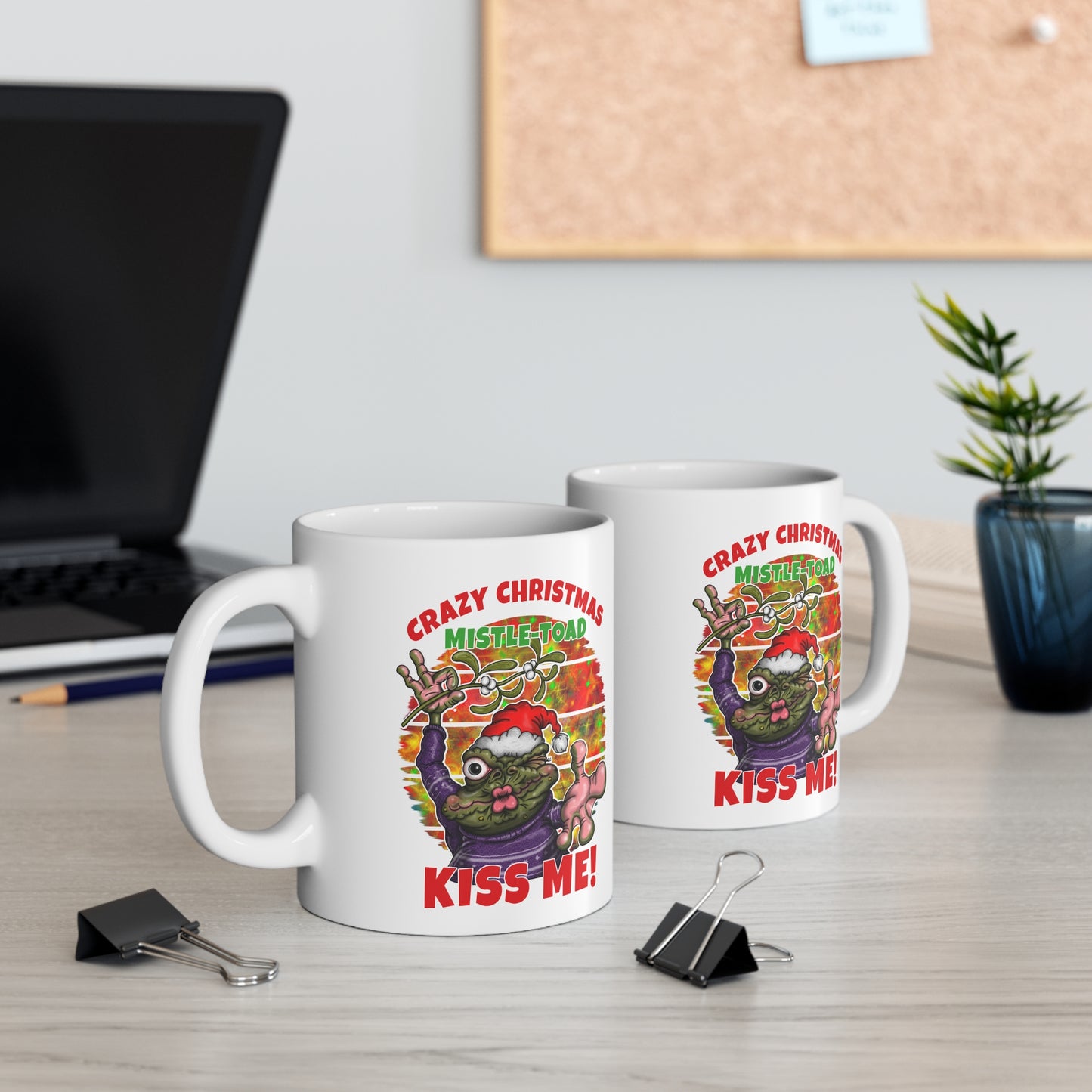 Mistle-Toad Christmas Mug — "Kiss Me!" Funny Holiday Ceramic Coffee Cup, 11oz