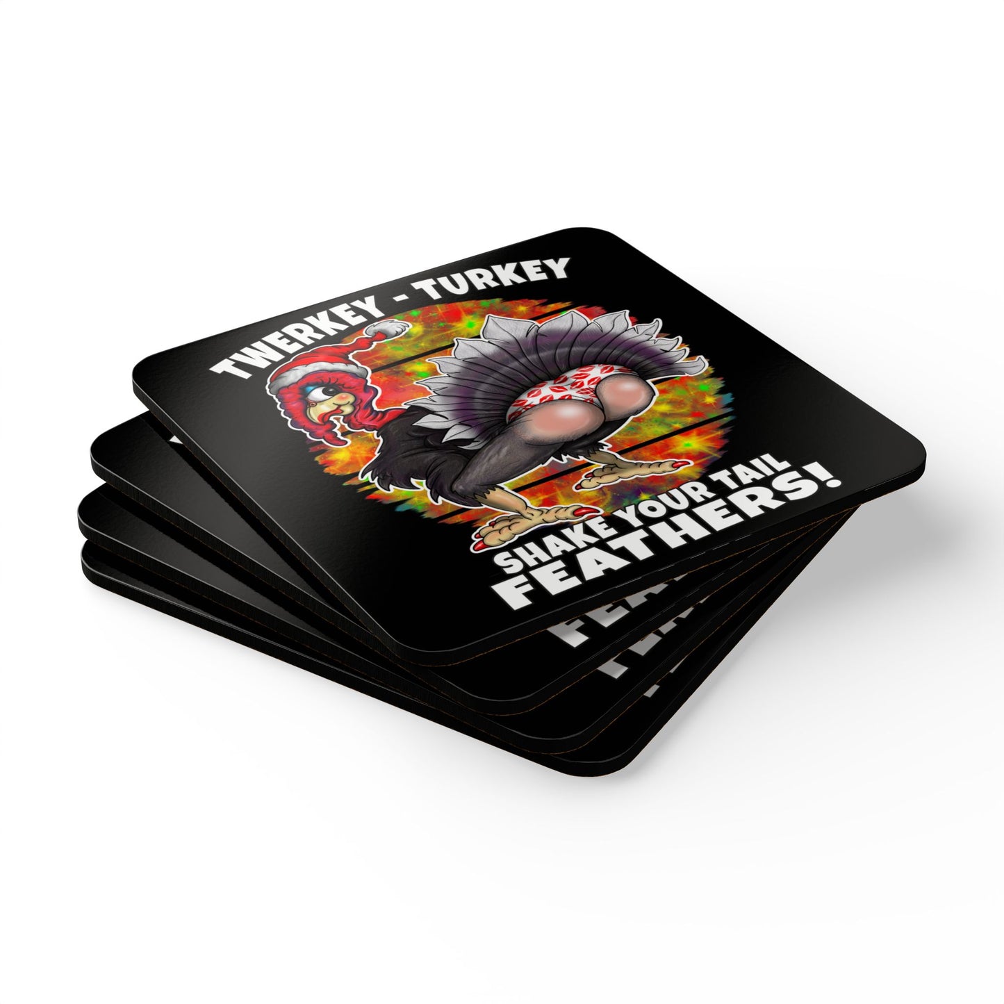 Cork Coaster Set — 'Twerkey Turkey' Funny Christmas Drink Coasters