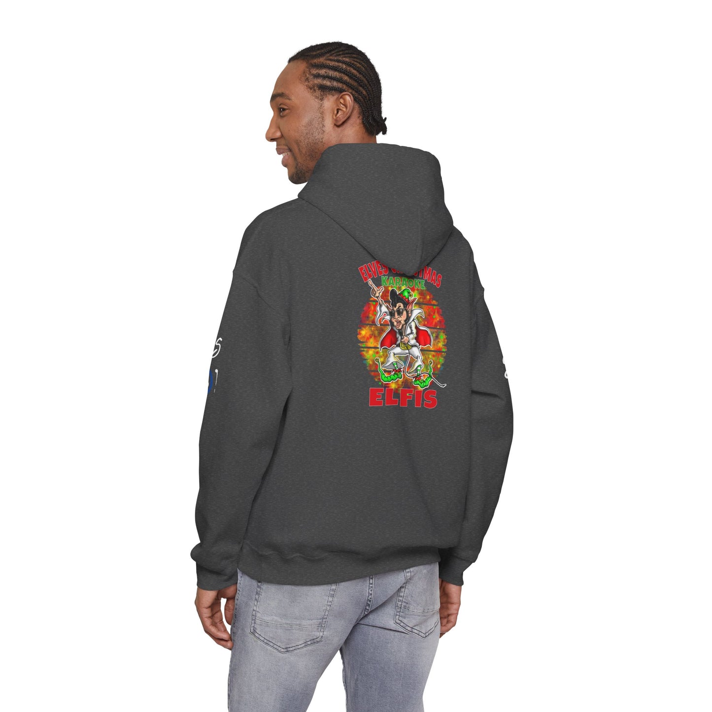 Christmas Elfis rock 'n' roll Elf Hoodie — “Elves karaoke party” Funny Holiday Pullover
