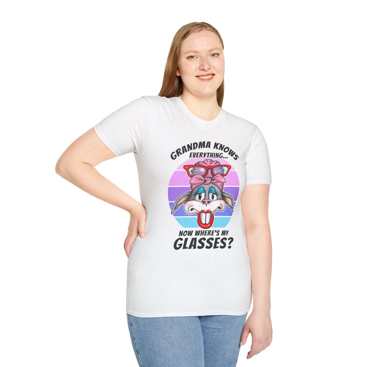 Grandma Knows Everything T-Shirt — Cute Bunny 'Now Where's My Glasses?' Gift