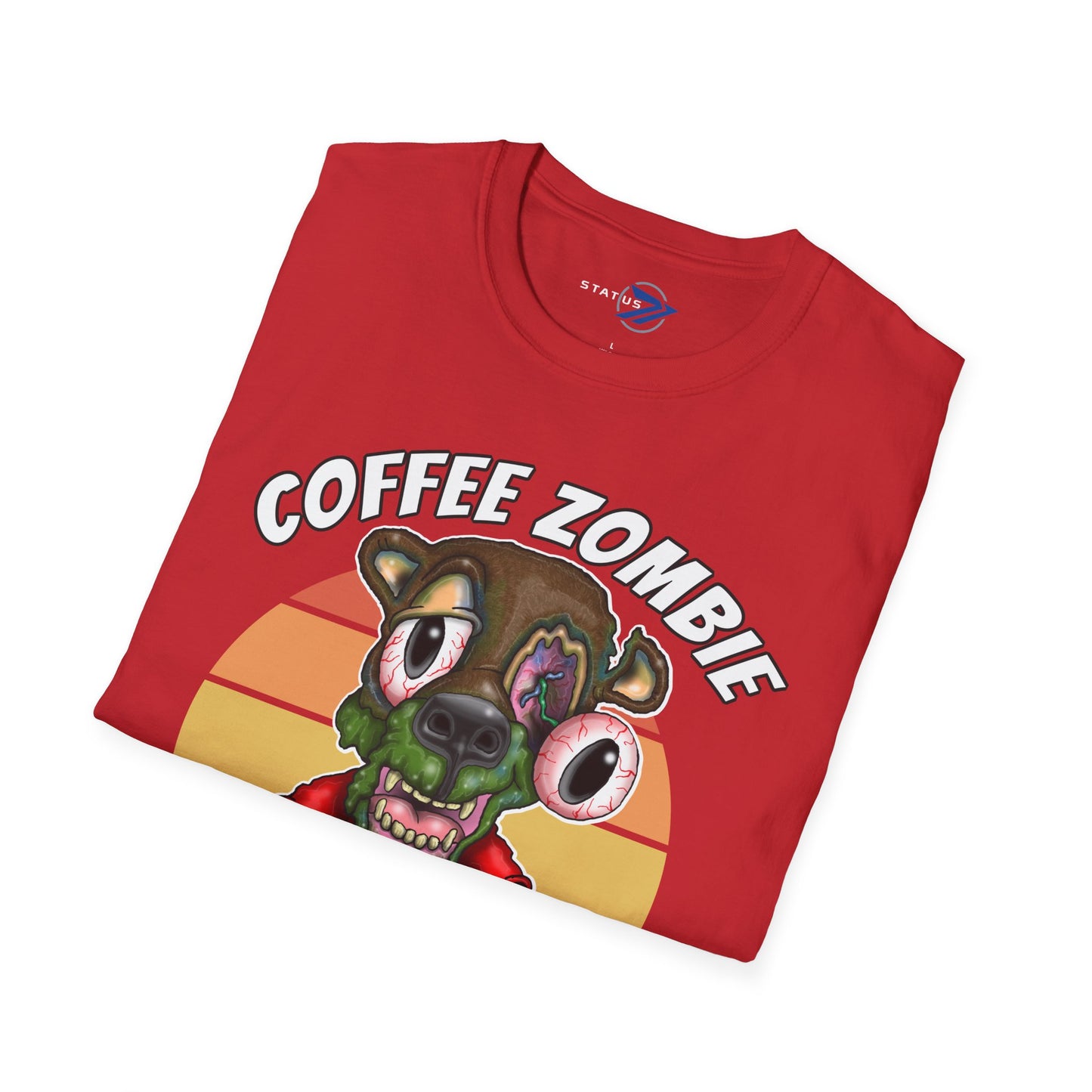 Coffee Zombie Bear T-Shirt — Retro Sunrise Coffee Lover Tee