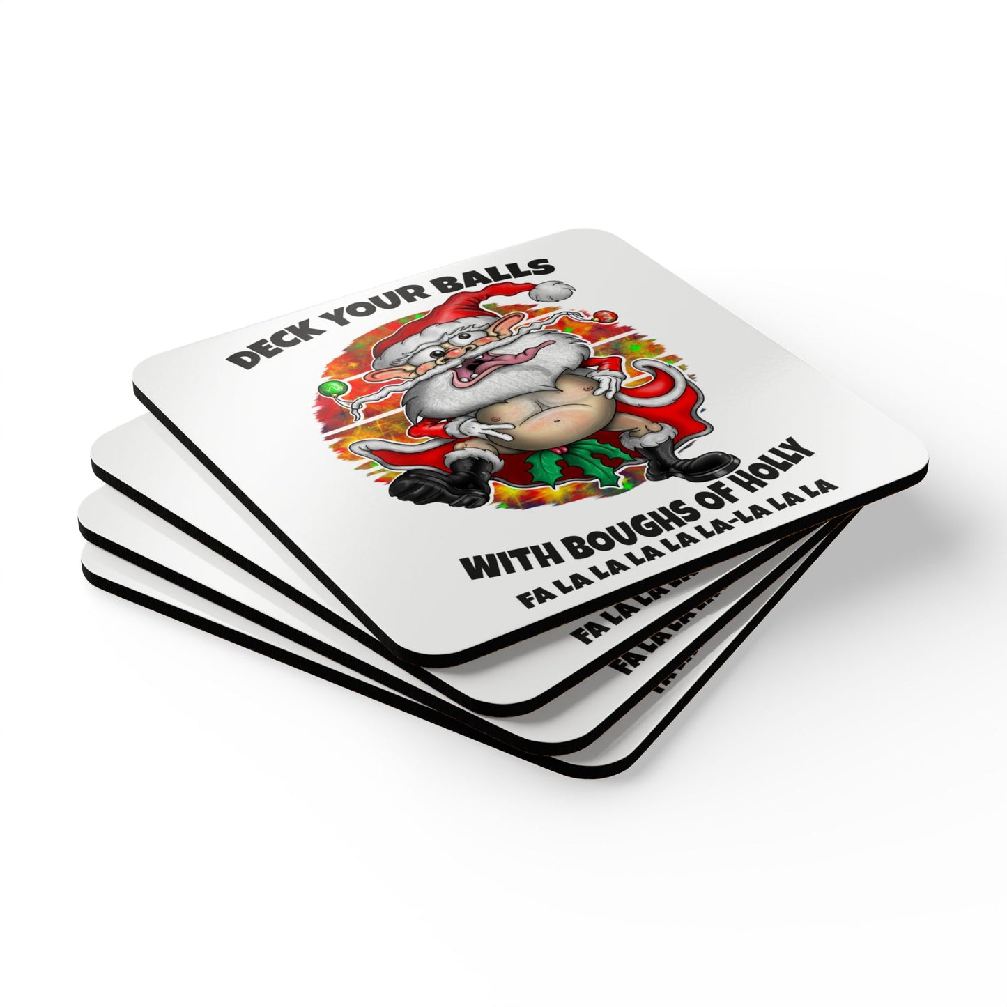 Funny Christmas coaster set  ‘Deck Your Balls with Boughs of Holly’ Holiday Drink Coasters
