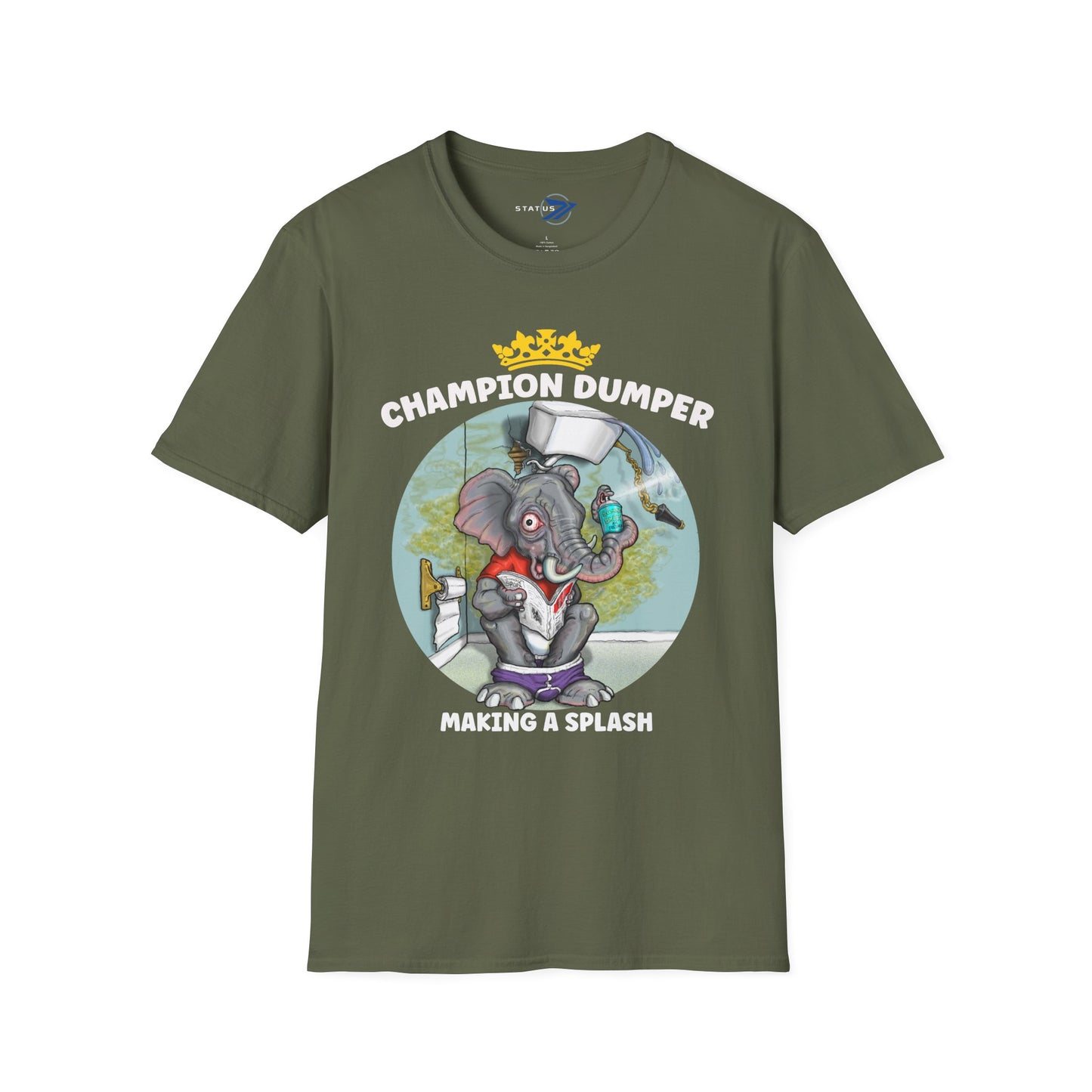Champion Dumper T-Shirt — Funny Novelty Elephant 'Making a Splash' Tee