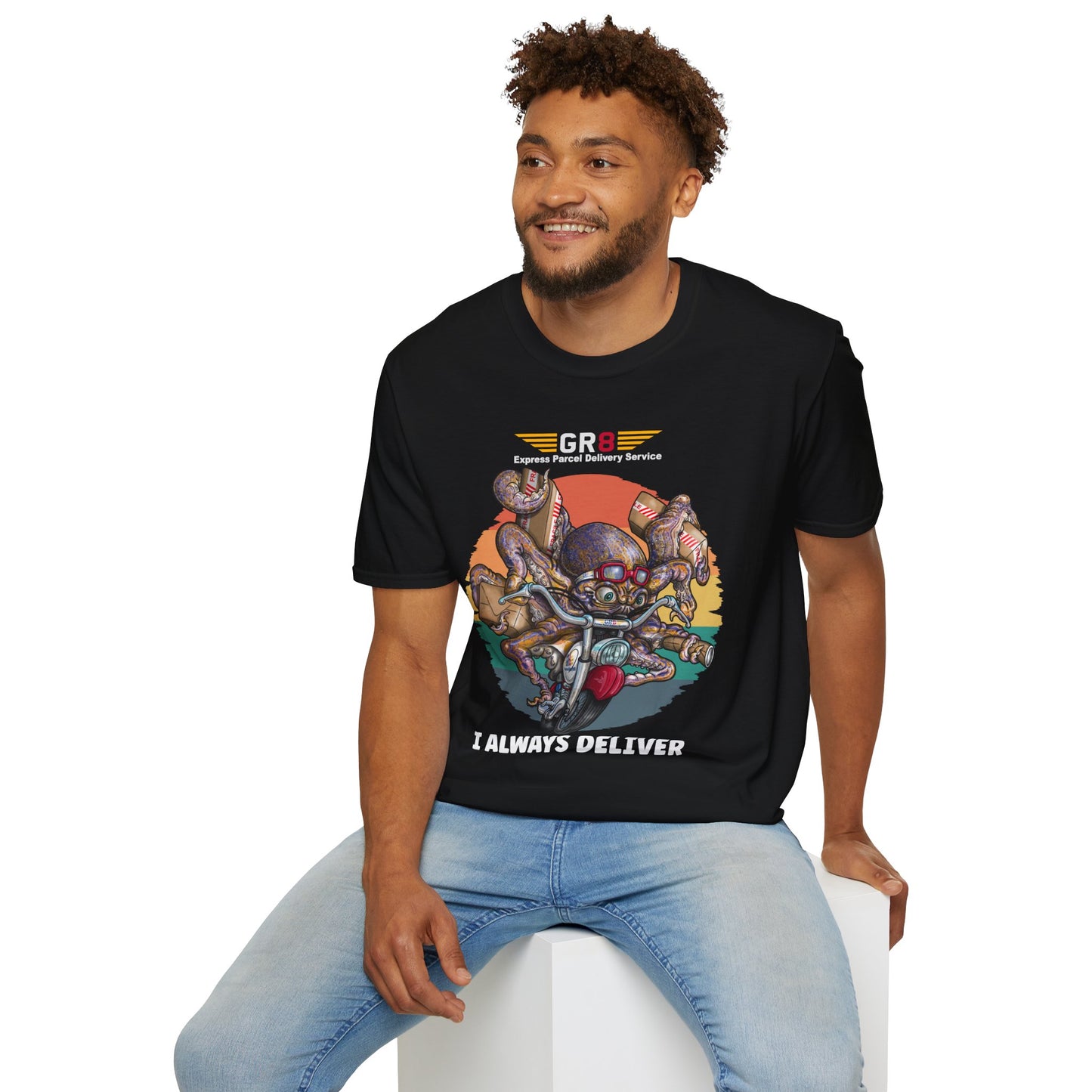 Delivery Octopus T-Shirt — "GR8 Express Parcel Delivery Service" Graphic Tee