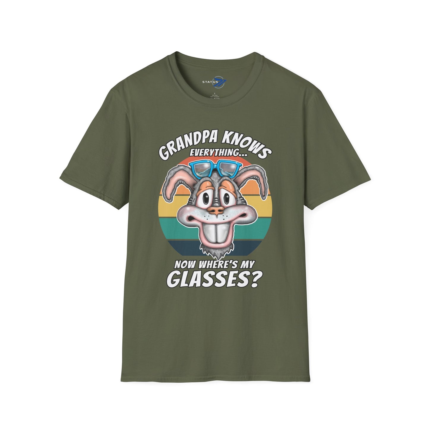 Grandpa Knows Everything T-Shirt – Funny Retro Bunny ‘Now Where’s My Glasses?’ Gift