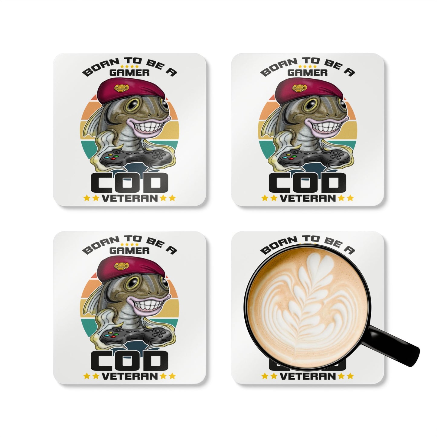 Coaster — "Born to Be a Gamer" COD Veteran Corkwood Coaster Set