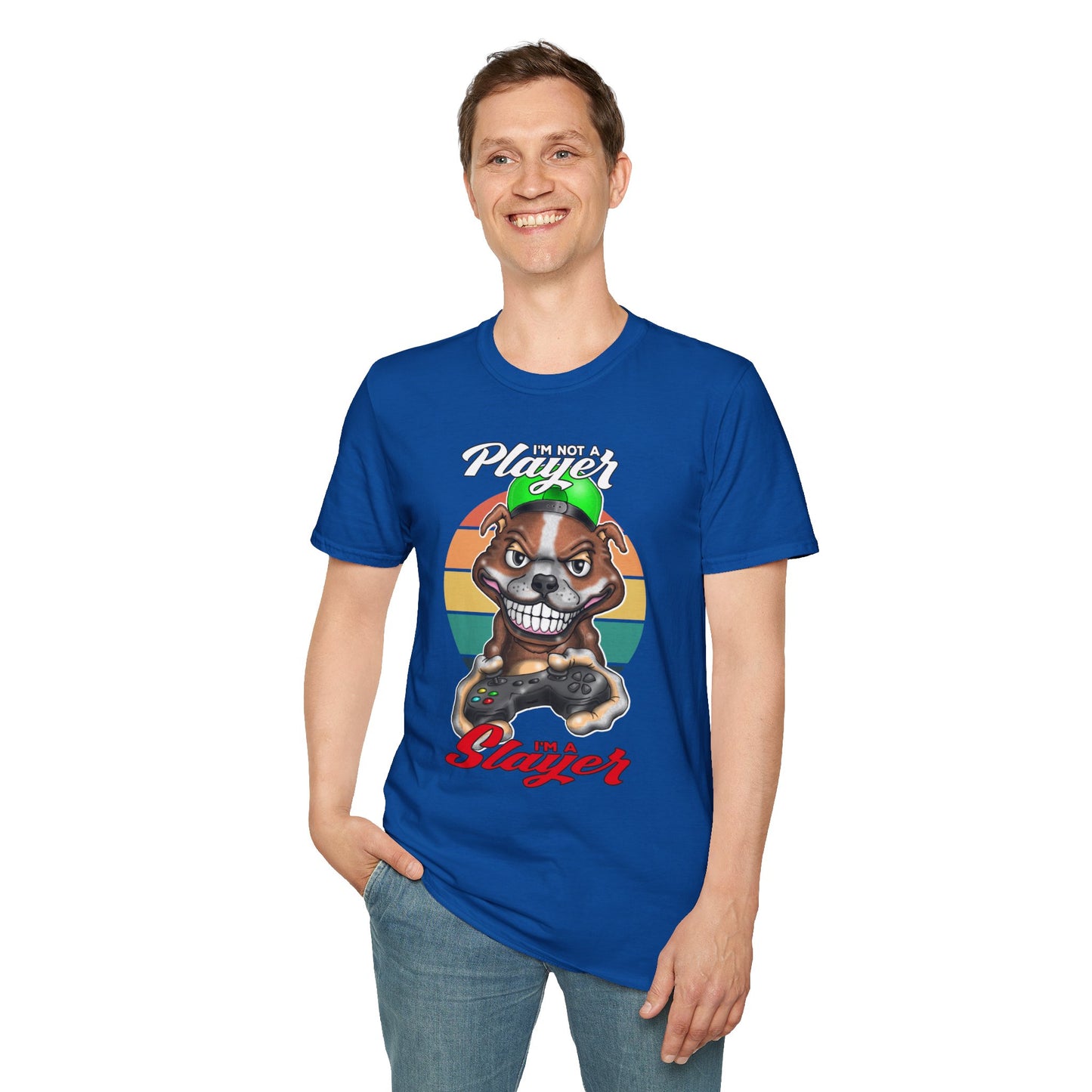 I'm Not A Player I'm A Slayer T-Shirt — Gamer Retro Pit Bull Graphic Tee