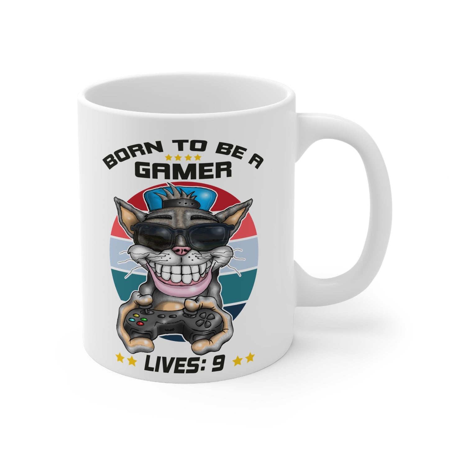 Gamer Cat Mug — "Born to Be a Gamer" 11oz Ceramic Coffee Cup
