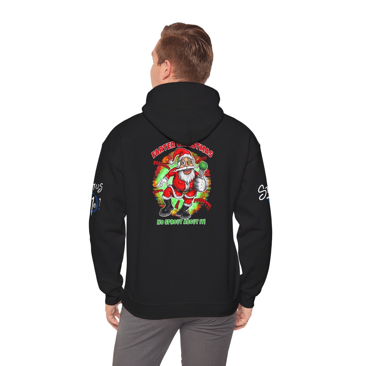 Farter Christmas Crazy Santa Hoodie — “No Sprout About It” Funny Holiday Pullover