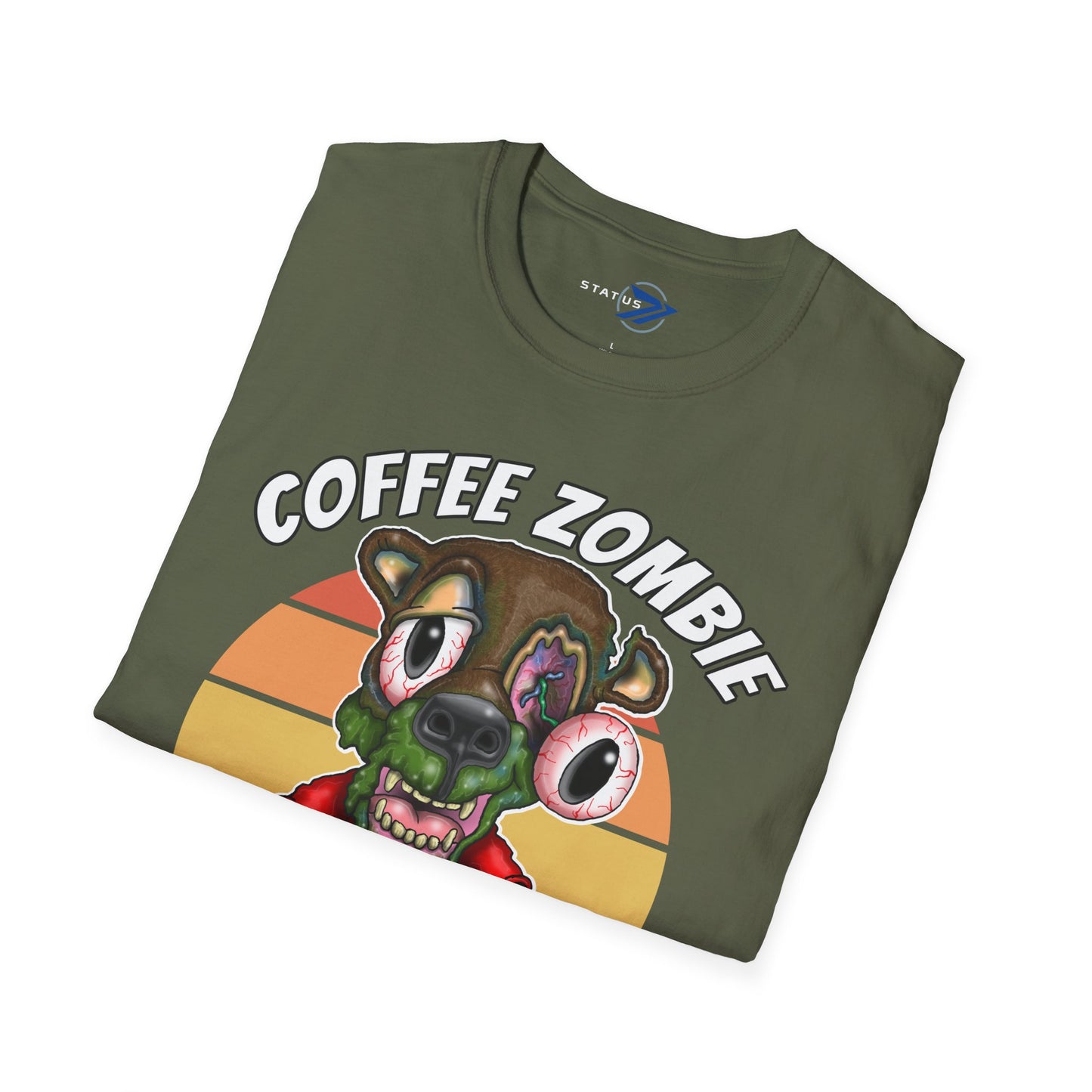 Coffee Zombie Bear T-Shirt — Retro Sunrise Coffee Lover Tee