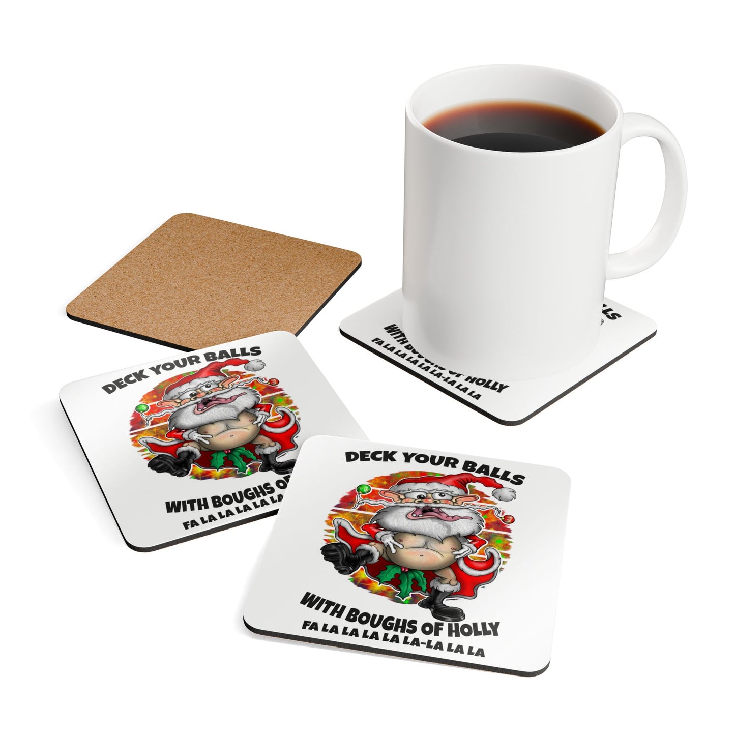 Funny Christmas coaster set  ‘Deck Your Balls with Boughs of Holly’ Holiday Drink Coasters