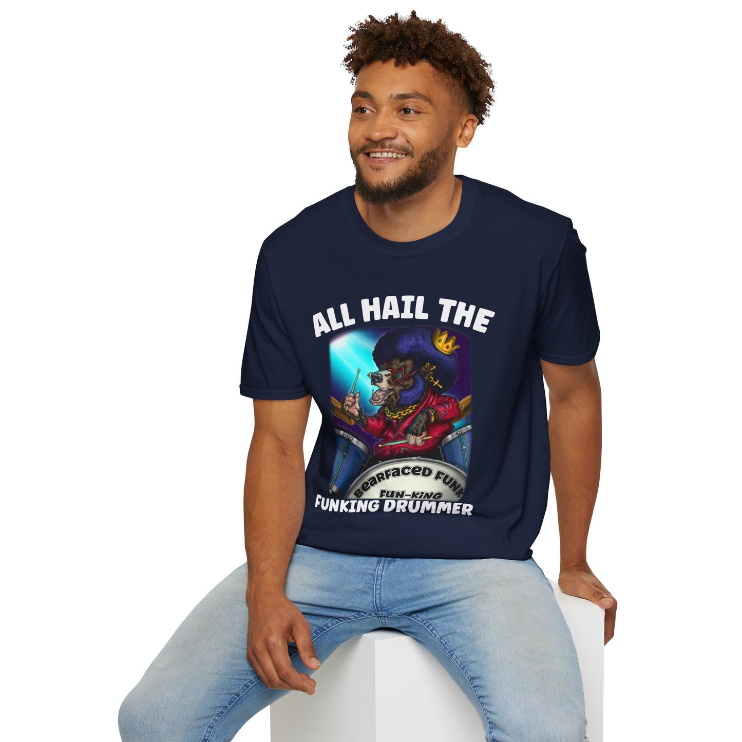 All Hail the Funking Drummer T-Shirt — Retro Funk Drum King Graphic Tee