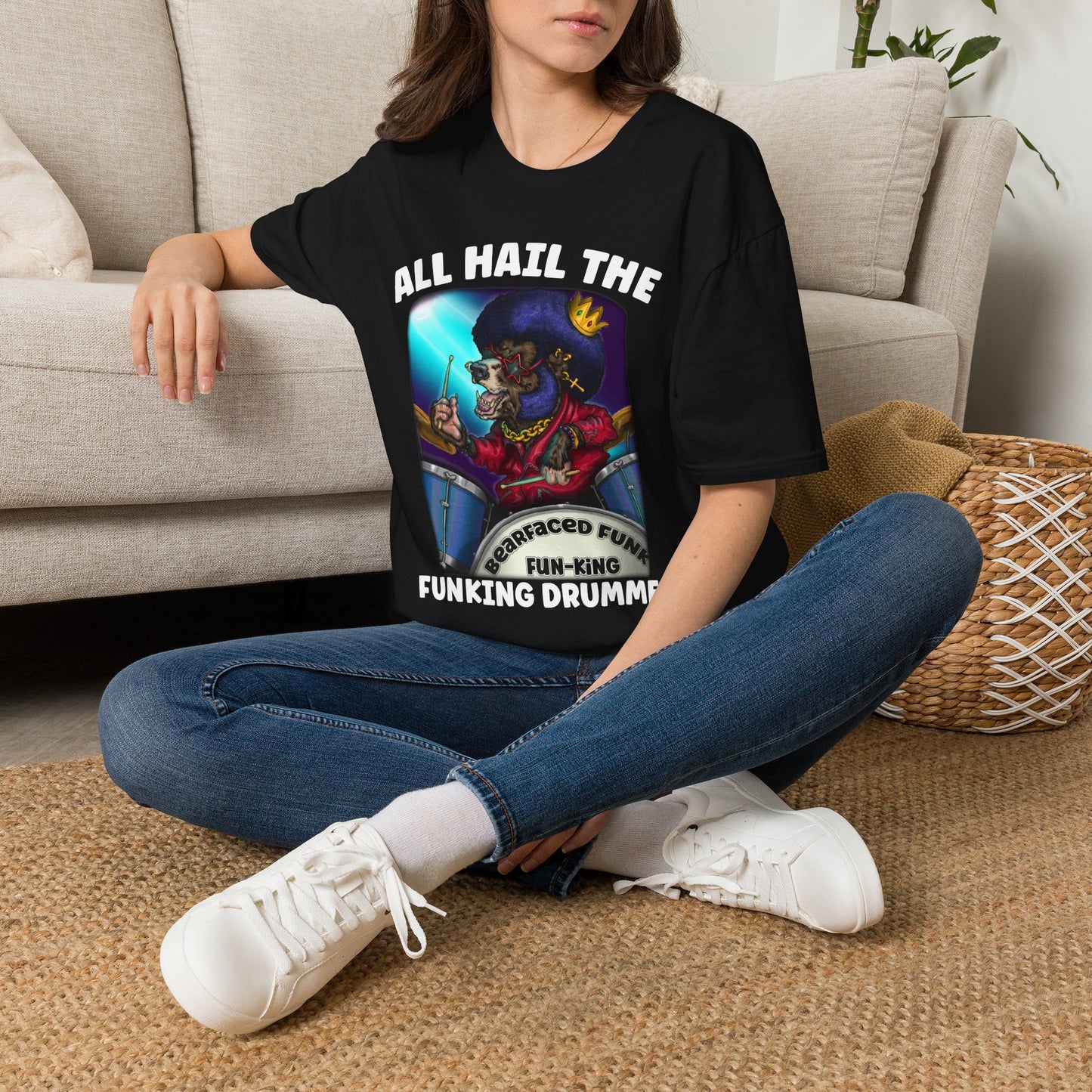 All Hail the Funking Drummer T-Shirt — Retro Funk Drum King Graphic Tee