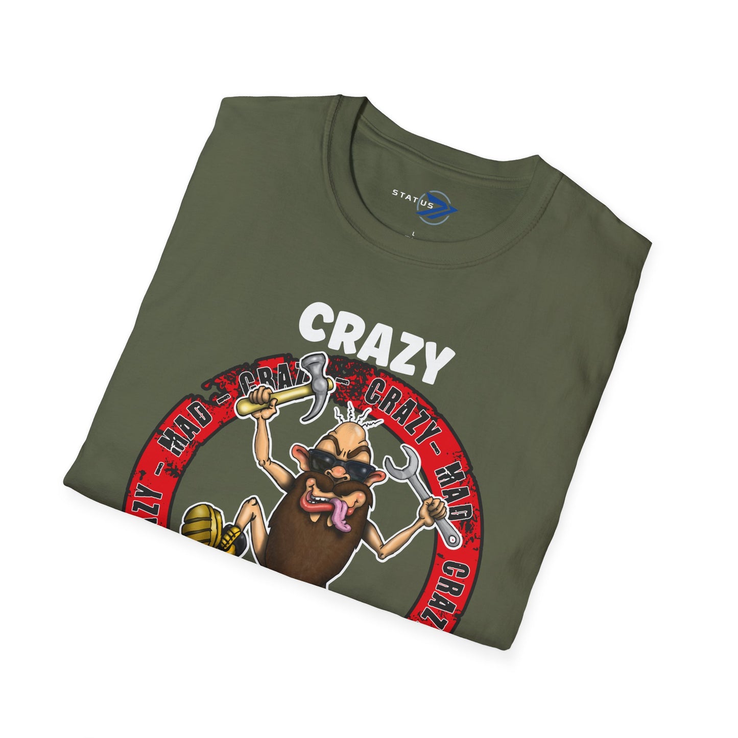 Crazy Mechanic T-Shirt — Funny Wrench Cartoon Tee for Auto Technicians