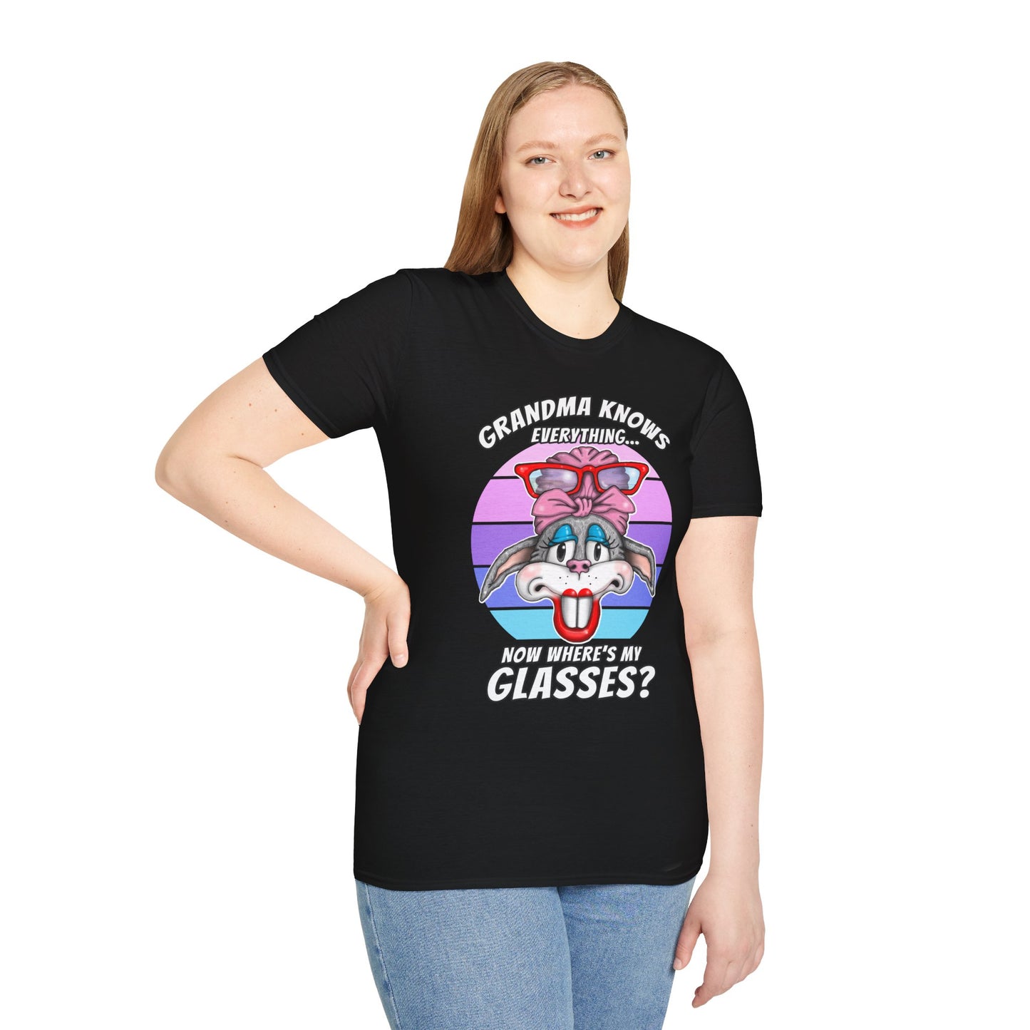 Grandma Knows Everything T-Shirt — Cute Bunny 'Now Where's My Glasses?' Gift