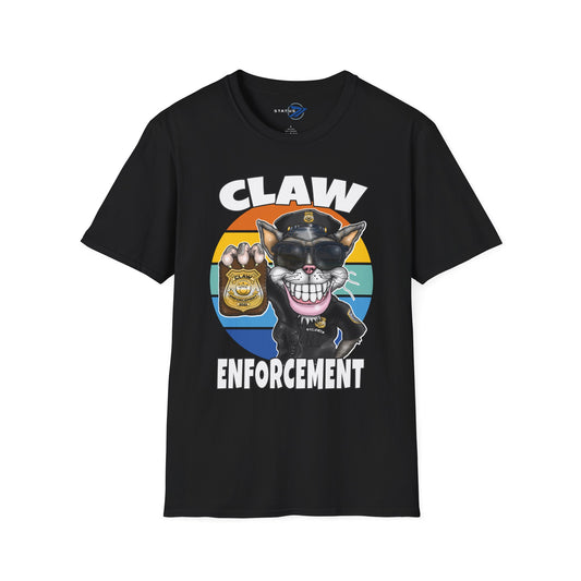 Claw Enforcement T-Shirt — Funny Police Cat Badge Tee