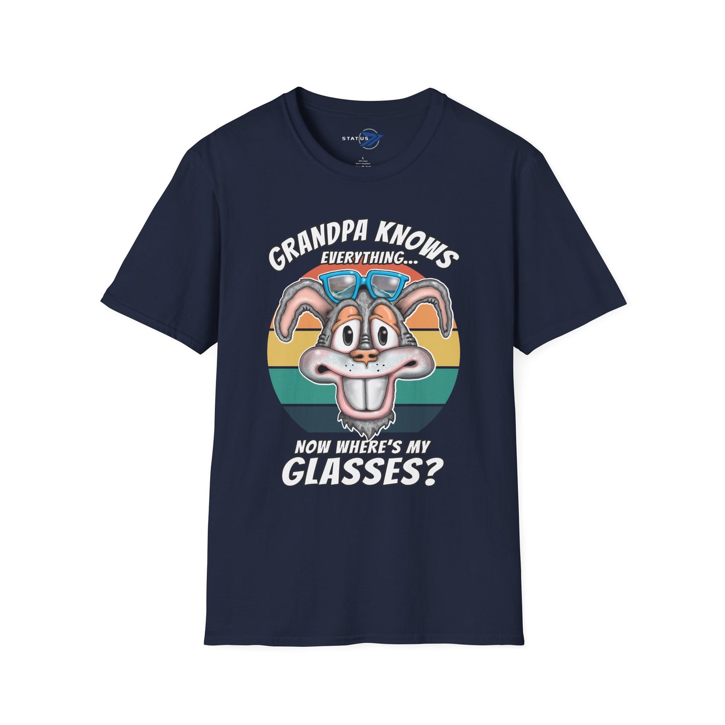 Grandpa Knows Everything T-Shirt – Funny Retro Bunny ‘Now Where’s My Glasses?’ Gift